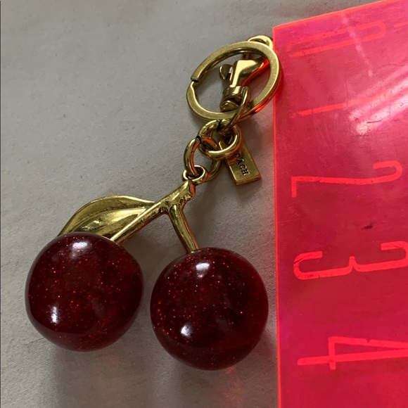 NEW! ✨ Red Cherry 🍒 Keychain with Brushed Gold Details - Picture 3 of 4